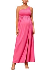 Hot Pink One Shoulder Maternity Dress Size Medium Flowy Chiffon Gown