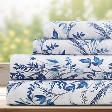 4 PCS Floral Queen Size Sheets Cooling Bed Set 100 Brushed Floral Bedding