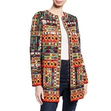 NEW Alice Olivia Rory Embroidered Line Silk Jacket Multi Color Size: Small