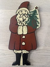 Vintage Primitive Wooden Santa Claus Shelf Sitter Folk Art Hand Painted 13.5
