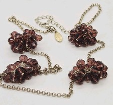 Ann Taylor Necklace Gold Tone Long Purple Crystal Cluster Beaded 31 in