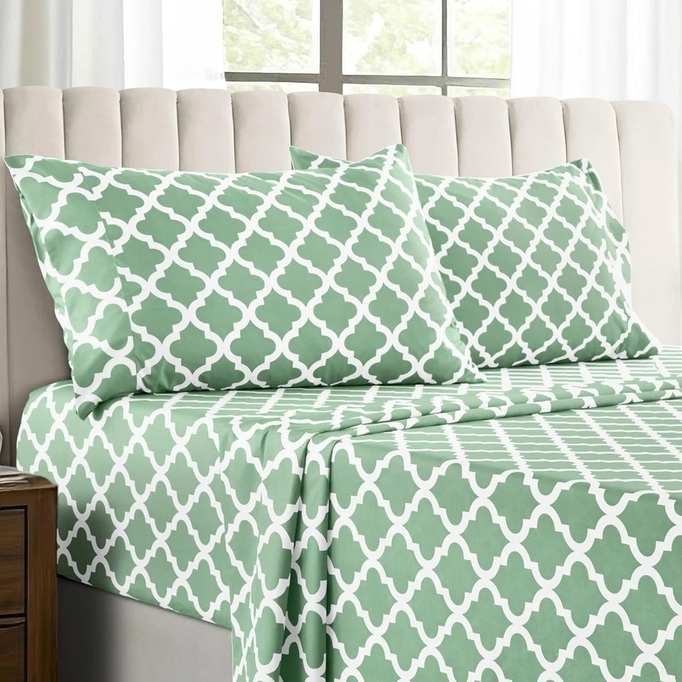 Breathable Geometric Quatrefoil Sheet Set - California King, 4-Piece Comfort - Image 3 of 4
