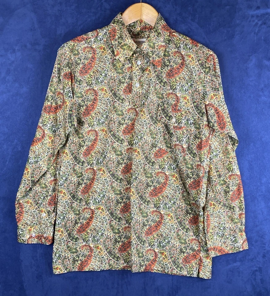 Vtg Saska Parrott Nylon Shirt Mens M/L Paisley Disco 70s Made in Japan - Image 2 of 4