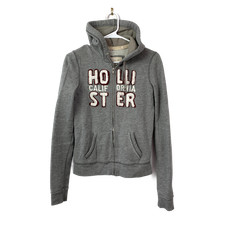 Hollister Women's Gray Full Zip Hoodie Sweatshirt Distressed Logo Size S Small