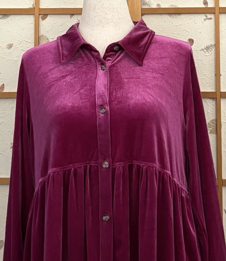 Jodifl 天鹅绒连衣裙女式大号粉色纽扣婴儿娃娃束腰波西米亚仙女新品 — 第 2/4 张图片