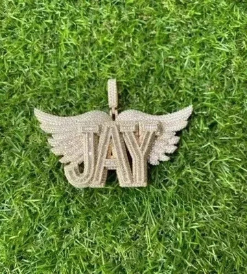 Real Moissanite 3Ct Round Cut Custom Name Pendant 14K Yellow Gold Plated