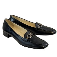 Salvatore Ferragamo Black Leather Gancini Logo Loafers Size 7 4A
