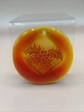 Blenko Glass 3.75 Leaves And Berries Sun-catcher in Tangerine First Quality