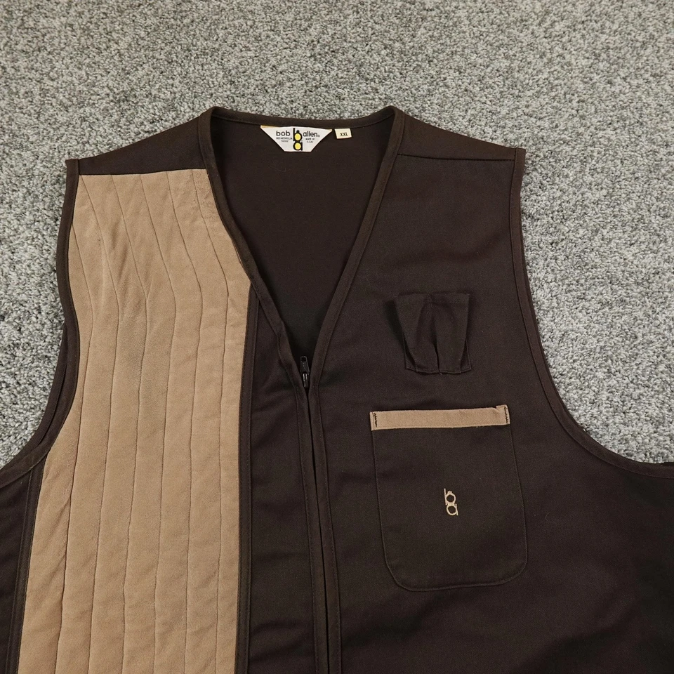 VTG Bob Allen Vest Mens 2XL Brown Zip Suede Gun Pad Shooting Hunting Outdoor USA - Image 2 of 4