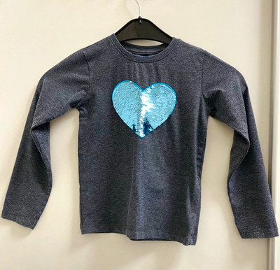 Arizona Mädchen Langarmshirt grau Rundhals Pailletten Herz Einheitsgröße