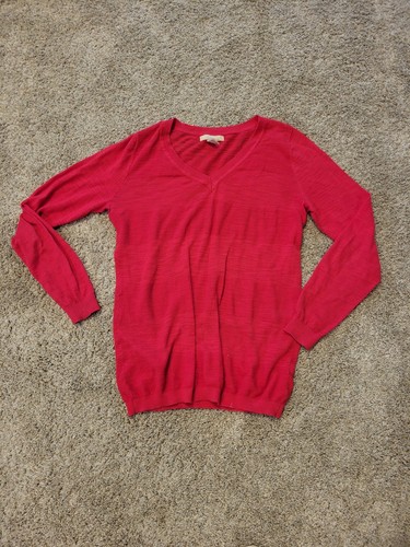 Banana Republic Sweater Women Small Hot Pink Deep Vneck Boho Light Knit - Picture 2 of 10
