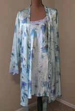 Valerie Stevens Nightgown Robe Set Watercolor Strappy Short Size Medium M Hanger