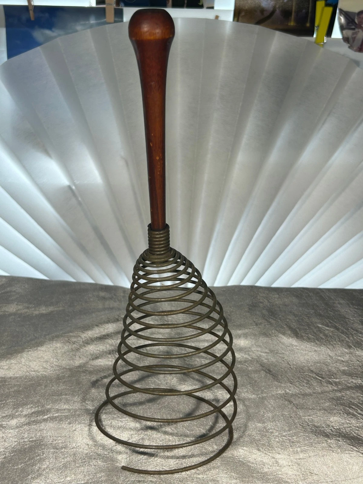 PRIMATIVE WOODEN HANDLED WISK -10" -SPIRAL -FROM PRINCE EDWARD ISLAND