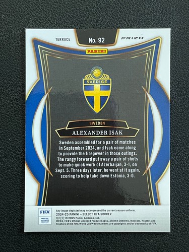 Alexander Isak 2024-25 Panini Select FIFA Terrace Zebra Prizm SSP #92 - Picture 2 of 2
