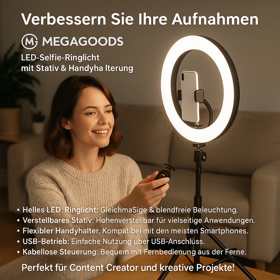 LED Selfie Ring Lamp USB Remote Control Photography Tiktok Youtube Tripod De - Image 2 of 4