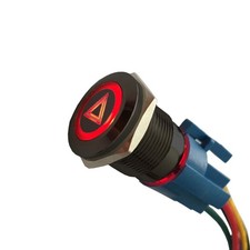12v Led Push Button Switch Red Hazard Warning 19mm Metal W Socket Wire