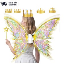 Large Gold Fairy Wings with Crown and Wand - Magical Costume Set for All Ages