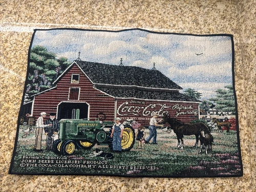 VTG Coca Cola Tapestry Placemats 1997 John Deere Farm Horse