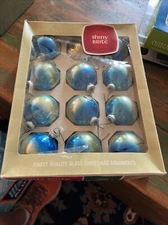 Shiny Brite Blue Silver Ombre 2" Christmas Ornaments Vintage Box 12 Pieces 1 Odd
