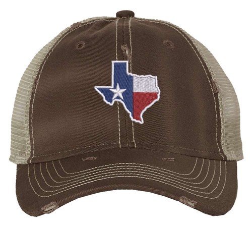 Texas Distressed Trucker Hat – Embroidered State Flag, Mesh Strapback Cap - Picture 6 of 8