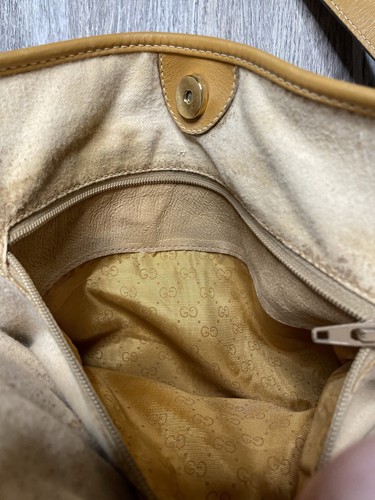 Vintage Gucci Microguccissima GG Web Large Tote Bag PVC Leather Camel Beige - Picture 18 of 22