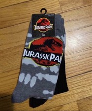 2 Pair Jurassic Park Crew Socks Size 10-13, Adult Shoe Size 6.5-12, Dinosaurs