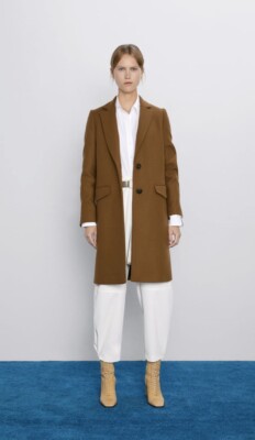 leather trim wool coat