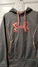 New! Medium Under Armour Hoodie Gray Pink Camo Realtree Storm Pullover Jacket
