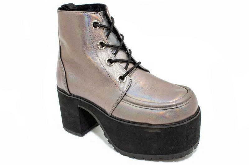 T.U.K. A8916L TUK Nosebleed 4 Big Eye Bottes Split Stack Pewter Gothique - Photo 1/1