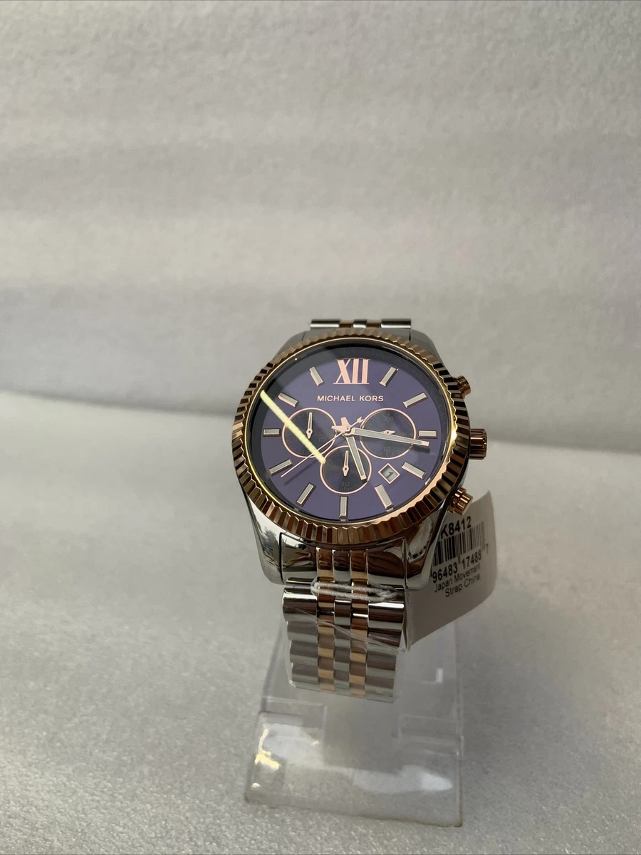 Michael Kors Watch Lexington Chronograph Two Tone Strap Blue Dial MK8412