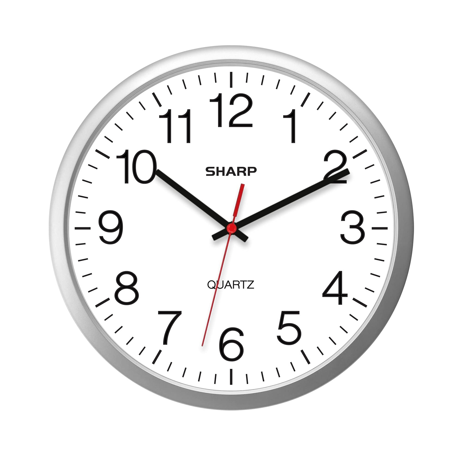 Wall Clock – Silver, Silent Non Ticking 14 Inch Quality Quartz Battery Operat...