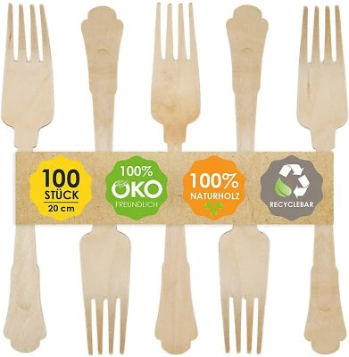 JSM Einwegbesteck aus Holz - 100 Gabeln aus Birkenholz (16/20 cm)