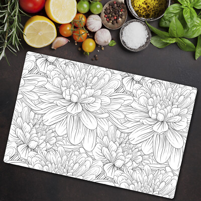 Herd-Abdeckplatte Glas Schneidebrett Ceranfeld-Abdeckung 80x52 Skizzierte Blumen