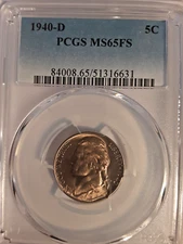 1940-D Jefferson Nickel. Graded MS65 Full Step by PCGS.