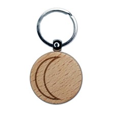 Moon Partial Outline Engraved Wood Round Keychain Tag Charm