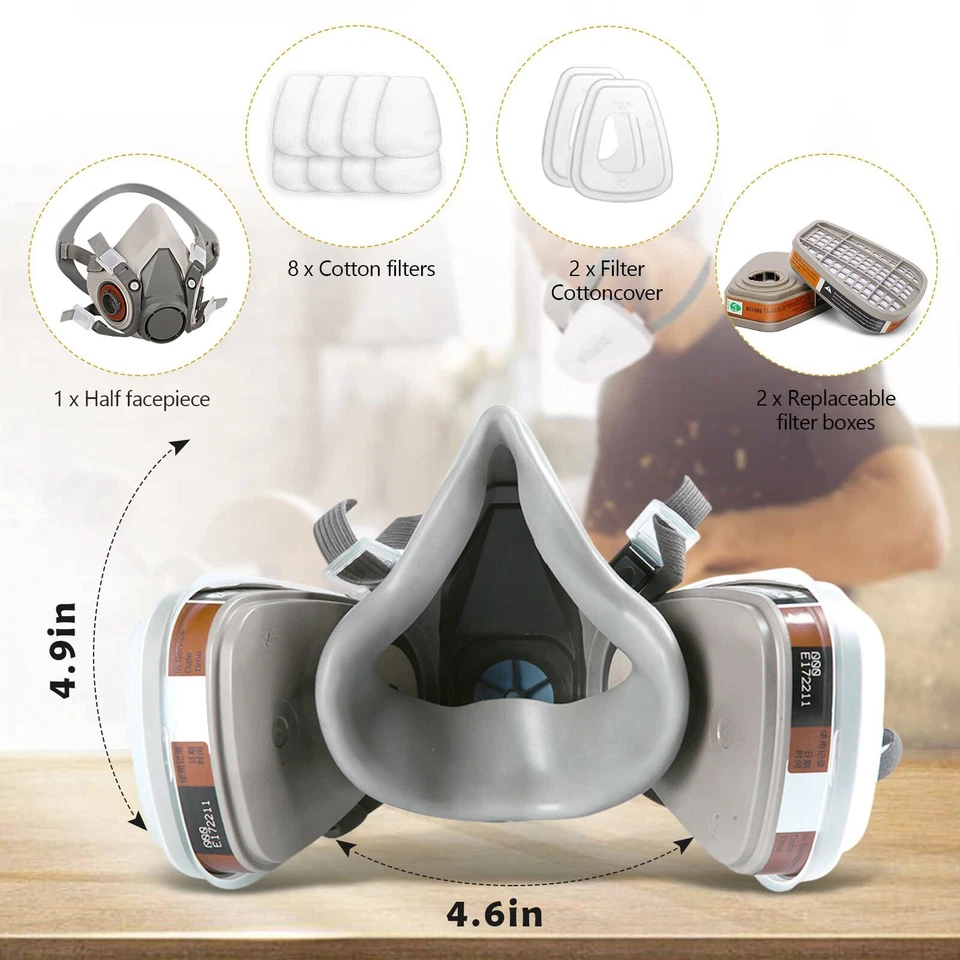17 in1 Half Face Gas Mask Facepiece Spray Painting Respirator Safety Suit F 6200 - Image 4 of 4