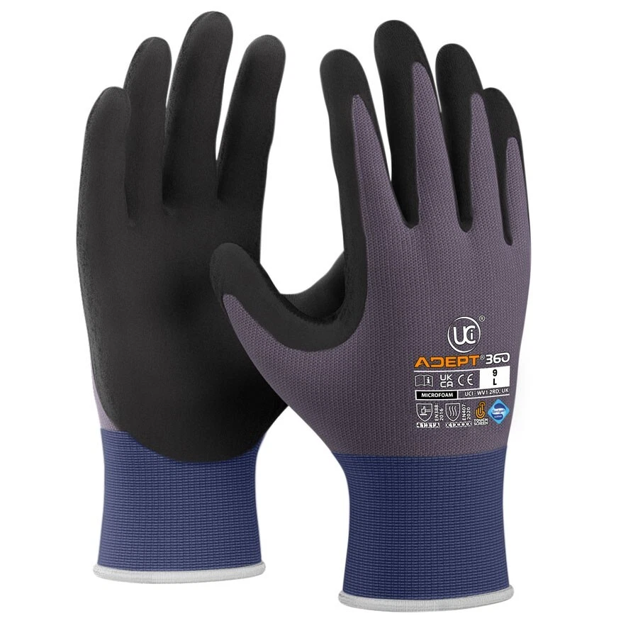 Adept 360 Microfoam Grey Abrasion Resistant Palm Touchscreen Compatible Gloves