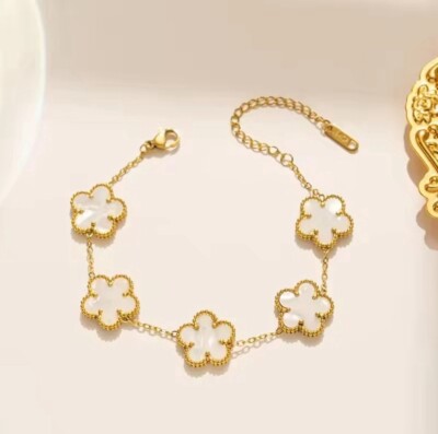 18K Gold Plated White   5 Leaf Clover  Bracelet Other Colors Available able
