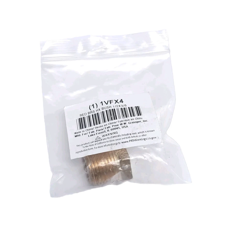 Grainger 1VFX4, Hex Bushing, 1/2" Male NPT X 3/8" Female NPT, 125psi, Red Brass - Image 2 of 2