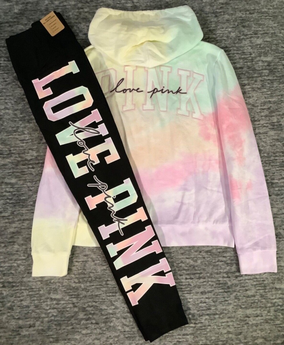 Victoria's Secret Pink Ombre Tie Dye Full Zip Hoodie Leggings