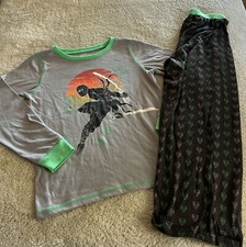 Osh Kosh Boys Gray Green Ninja 2 Piece Long Sleeve Pajamas 10