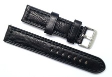 20mm Black Wrinkling Italy Calf Leather Cut edge Watch Band Silver Tone Buckle