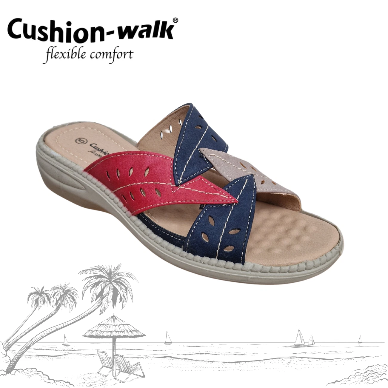 Ladies Slip On Cushion Walk Sandals Wedge Mule Floral Leaf Cushioned Summer