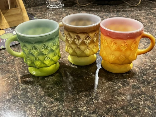 Vintage Fire-King 3 Diamond 1 Vintage Anchor Hocking  Diamond Colored Glass Mugs
