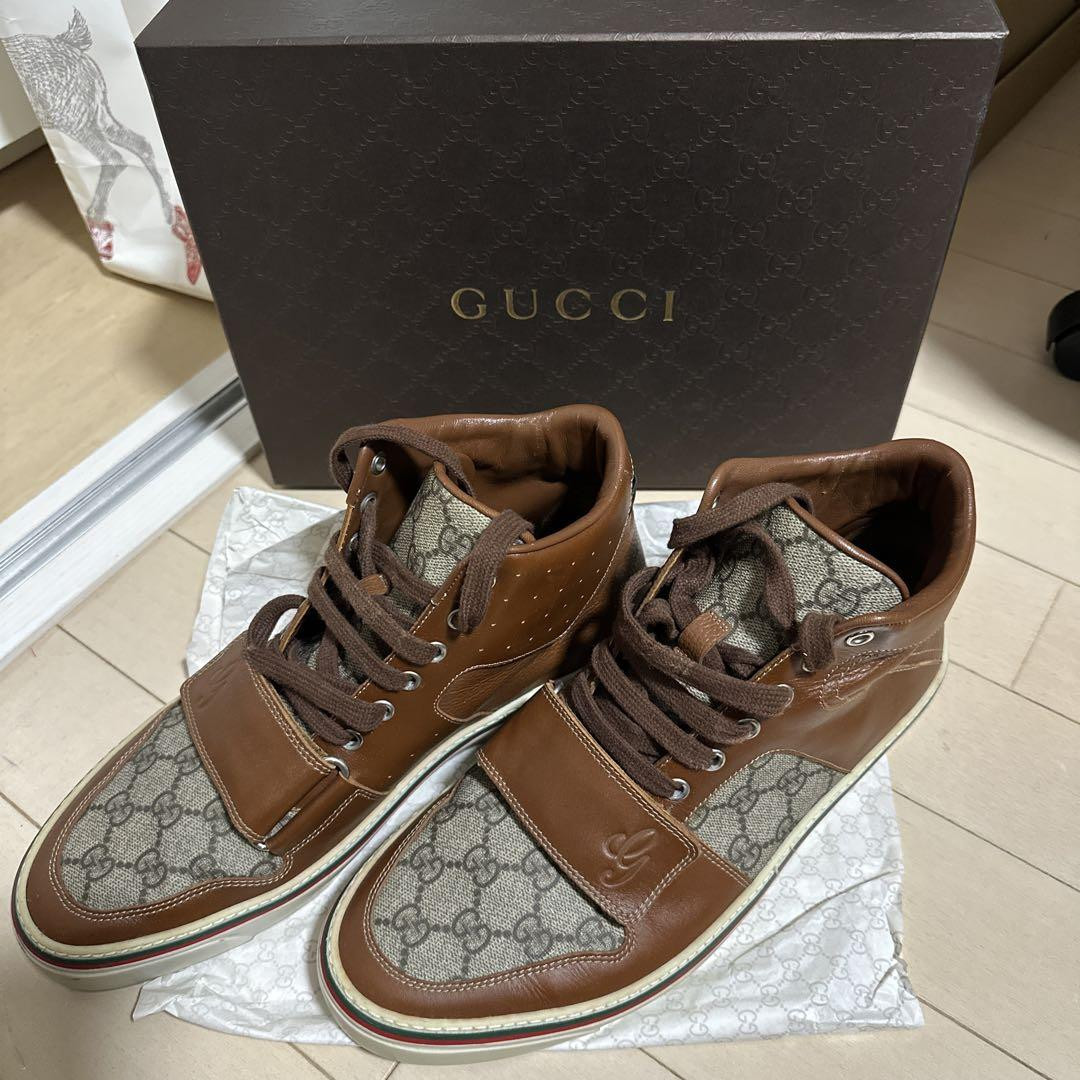 GUCCI Men's Sneakers Leather-like Size 8 27cm 10.63in GUCCI Men's Sneakers Leather-like Size 8 27cm 10.63in