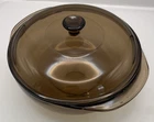 Vtg Pyrex 024 Amber Brown 2L Round Casserole Baking Dish w/ Lid