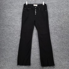 Free People Jeans Womens 26 Black Button Fly Mid Rise Fray Hem Dark Wash Stretch
