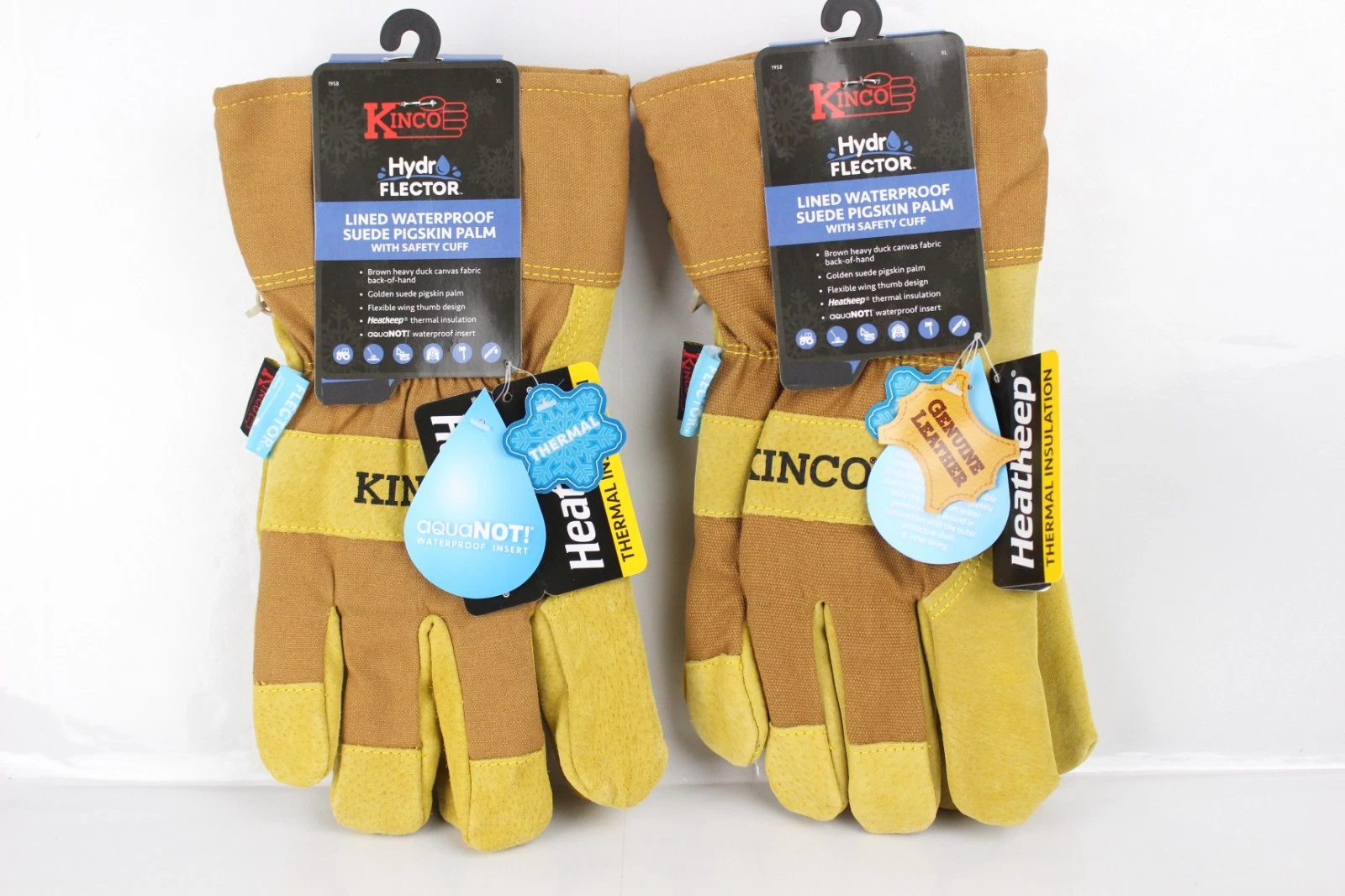 2 Pair Kinco Gloves HydroFlector Lined Waterproof Suede Pigskin Palm w/Cuff