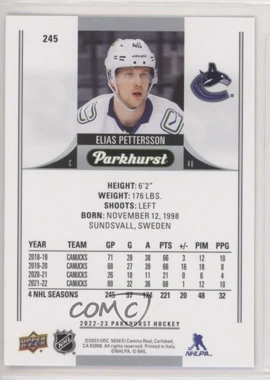 2022-23 Upper Deck Parkhurst Stars Bronze Border Elias Pettersson #245 - Image 2 of 2
