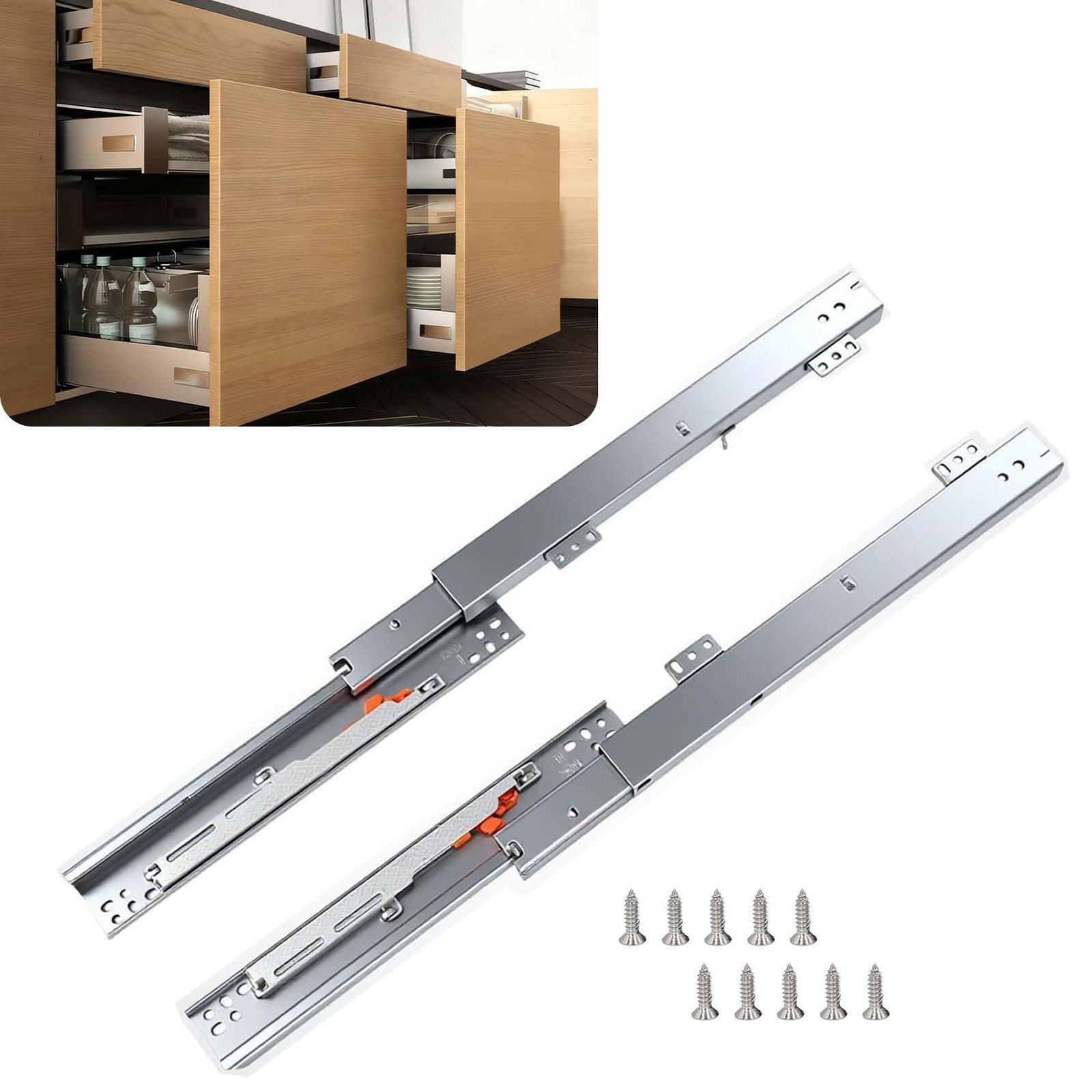 1 Pair Undermount Drawer Slides, 16 Inche Full Extension Sof